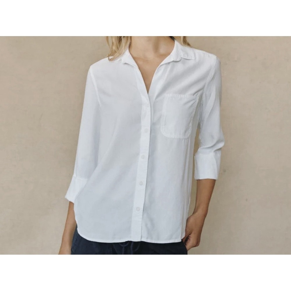 Bella Dahl Shirt Tail Button Down White Preppy High Low Minimalist‎